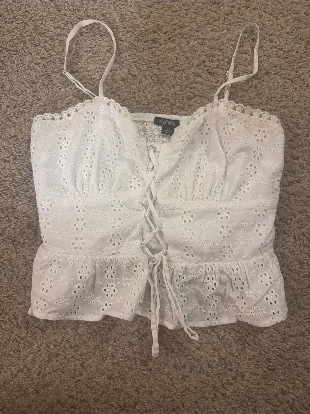 wild fable White Eyelet Lace-Up Peplum Cami